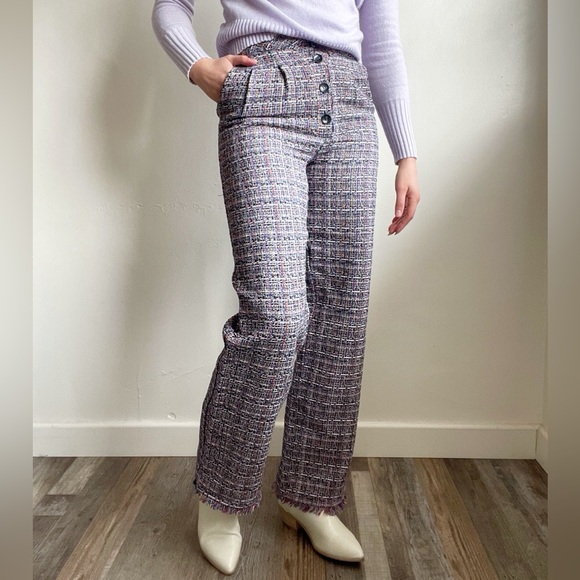 REVOLVE TULAROSA Tweed Knit Fresh Purple Wide Leg Trousers Sophisticated - Picture 1 of 12